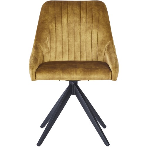 HUGO S Velvet Mustard Dining Chair With Swivel Black Legs