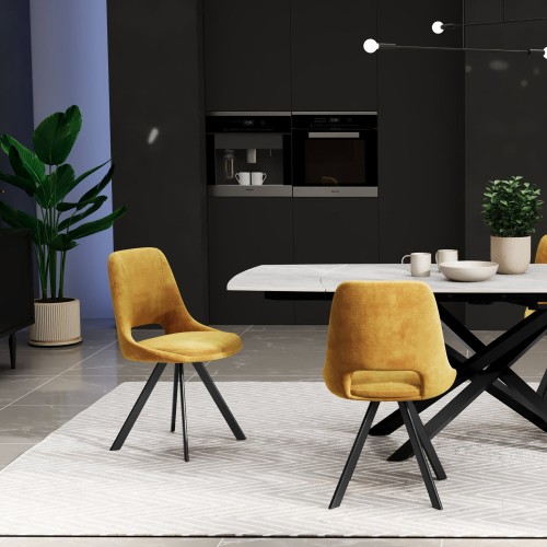 KASPER S Velvet Mustard Dining Chair With Swivel Black Legs