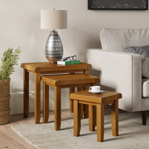 Barton Oak Living & Dining Nest Of 3 Tables