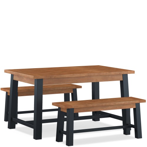 Industrial Acacia Dining Table and 2 Chairs and 1 Bench