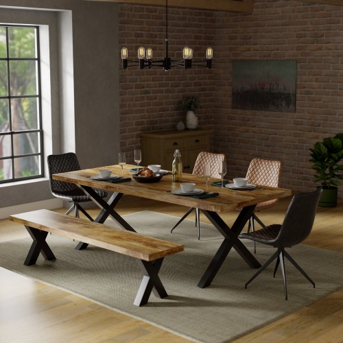 Sundara Mango 225cm DINING TABLE X LEG With 8 Chairs