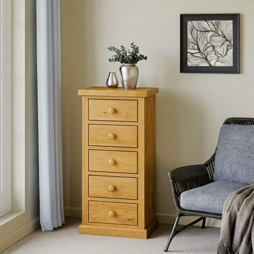 Chunky Pine 5 Drawer Tall Chest of Drawers