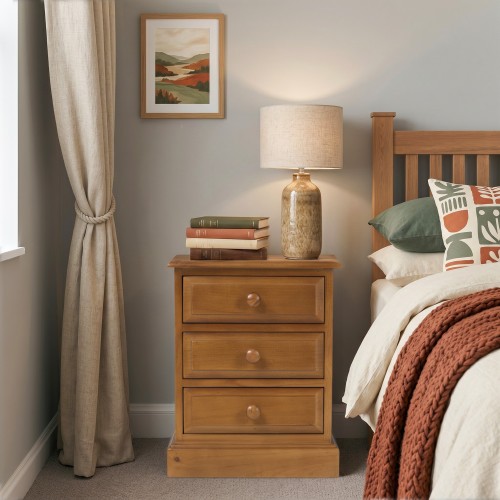 Country Pine 3 Drawer Bedside Cabinet