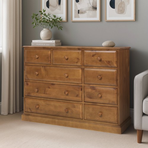 Country Pine 9 Drawer Chest of Drawers