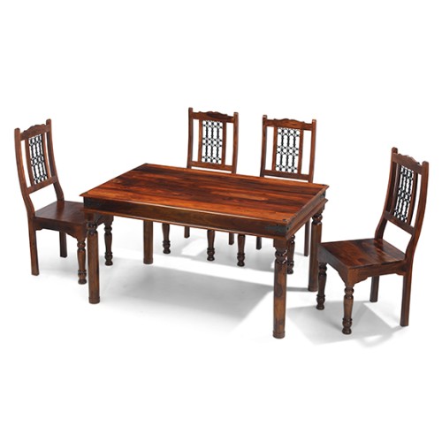 Jali Sheesham 120 cm Thakat Dining Table and 4 Chairs