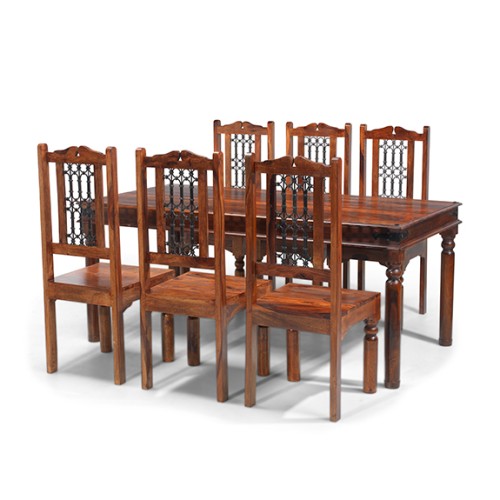 Jali Sheesham 180 cm Thakat Dining Table and 6 Chairs
