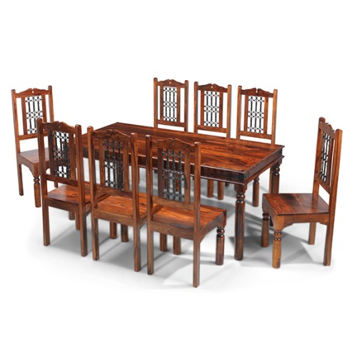Jali Sheesham 180 cm Thakat Dining Table and 8 Chairs