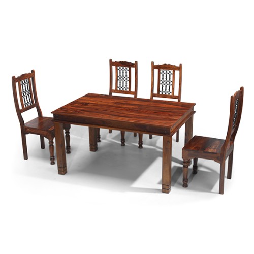 Jali Sheesham 160 cm Chunky Dining Table and 4 Chairs