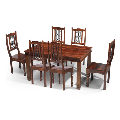 Jali Sheesham 160 cm Chunky Dining Table and 6 Chairs