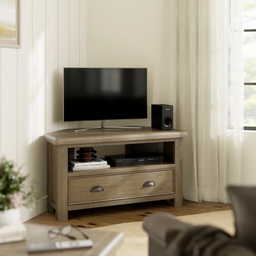 Stoneford Oak Corner TV Unit With Drawer