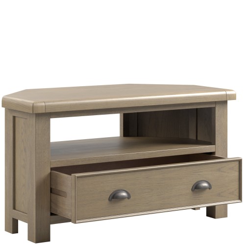Stoneford Oak Corner TV Unit With Drawer