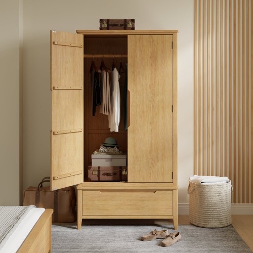 Harkus Oak Double Wardrobe With Drawer