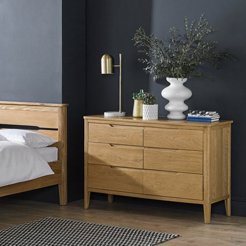 Harkus Oak 6 Drawer Wide Chest