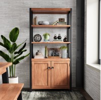 Industrial Acacia Tall Bookcase With Doors