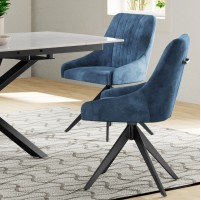 Cobalt S Velvet Blue Swivel Dining Chair With Black Legs