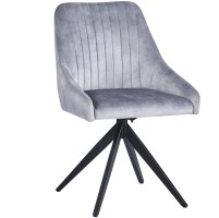 HUGO S Velvet Light Grey Dining Chair With Swivel Black Legs