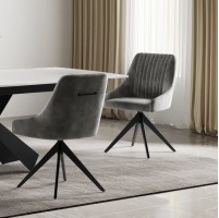 HUGO S Velvet Light Grey Dining Chair With Swivel Black Legs