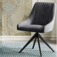 Cobalt S Velvet Light Grey Swivel Dining Chair With Black Legs