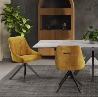 HUGO S Velvet Mustard Dining Chair With Swivel Black Legs