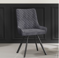 Asher N Velvet Light Grey Dining Chair With Black Legs
