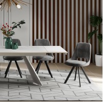 KASPER S Velvet Light Grey Dining Chair With Swivel Black Legs