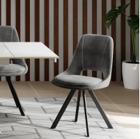 Aria S Velvet Light Grey Dining Chair With Swivel Black Legs