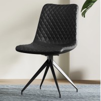 WALI S Pu Black Dining Chair With Swivel Black Legs