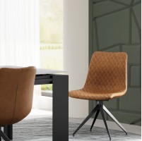 WALI S Pu Brown Dining Chair - Swivel Black Legs