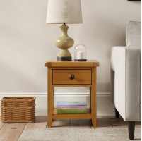 Barton Oak Living & Dining Lamp Table With Drawer