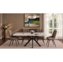 PAOLO Petite Calacatta Gloss Ceramic Extending Dining Table Set with 4 Chairs (90/120/150cm)