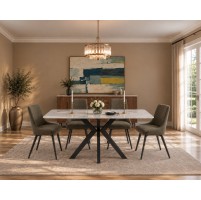 PAOLO Petite Calacatta Gloss Ceramic Extending Dining Table Set with 4 Chairs (90/120/150cm)