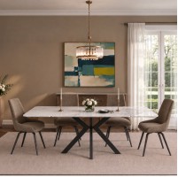 PAOLO Petite Calacatta Gloss Ceramic Extending Dining Table Set with 4 Chairs (90/120/150cm)