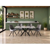 Luigi Ceramic Pearla Grey 135cm Fixed Dining Table Set With 4 Chairs