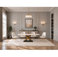 MATTEO Ceramic Pierre Dawn 180 cm Fixed Gloss Dining Table Set With 4 Chairs