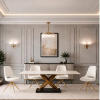 MATTEO Ceramic Pierre Dawn 180 cm Fixed Gloss Dining Table Set With 4 Chairs