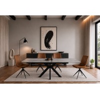 Tomas Ceramic Argento Grey Matt 160cm Fixed Dining Table Set With 4 Chairs