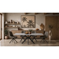 Tomas Ceramic Pearla Grey Gloss 160cm Fixed Dining Table Set With 4 Chairs