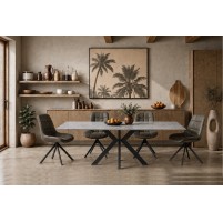Tomas Ceramic Pearla Grey Gloss 160cm Fixed Dining Table Set With 4 Chairs