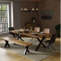 Sundara Mango 225cm DINING TABLE X LEG With 4 Chairs and 1 Bench