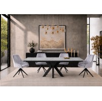 ANTONIO Ceramic Argento Grey Matt Extending Dining Table Set with 4 Chairs (120/150/180cm)