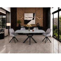 THEO Ceramic Argento Grey Matt Extending Dining Table Set with 6 Chairs (120/180cm)