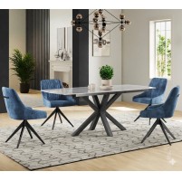 THEO Ceramic Pearla Grey Gloss Extending Dining Table Set With 6 Chairs (120/180cm)