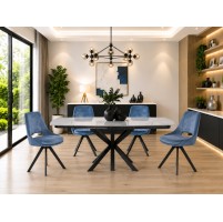 THEO Ceramic Pearla Grey Gloss Extending Dining Table Set With 6 Chairs (120/180cm)