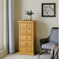 Chunky Pine 5 Drawer Tall Chest of Drawers