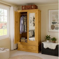 Chunky Pine Double Wardrobe with Mirrors