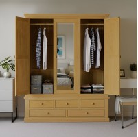 Chunky Pine Triple Wardrobe with Mirror