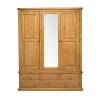 Chunky Pine Triple Wardrobe with Mirror