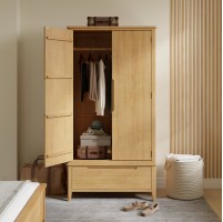 Harkus Oak Double Wardrobe With Drawer