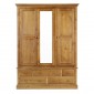 Country Pine Triple Wardrobe with Drawers